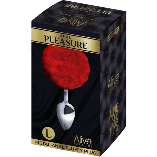 ALIVE - PLUG PRAZER ANAL METAL LISO FLUFFY VERMELHO TAMANHO L - Imagen 2