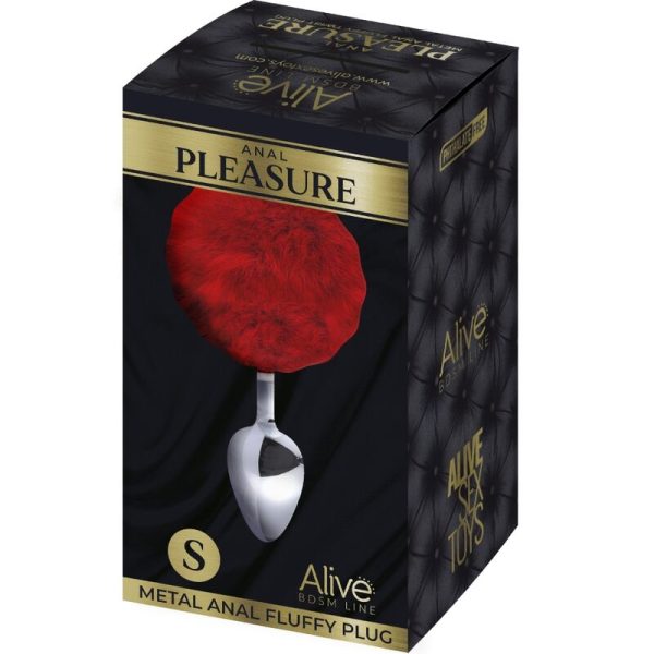 ALIVE - PLUG DE PRAZER ANAL METAL LISO FLUFFY VERMELHO TAMANHO S - Imagen 2