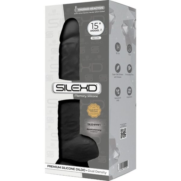 SILEXD - MODELO 1 PÊNIS REALÍSTICO PREMIUM SILEXPAN SILICONE PRETO 38 CM - Imagen 3