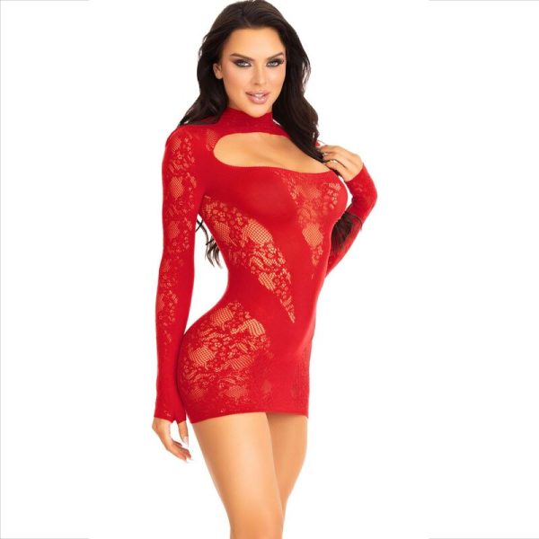 LEG AVENUE -MINI VESTIDO COM RENDA MANGA COMPRIDA PRETO - Imagen 2