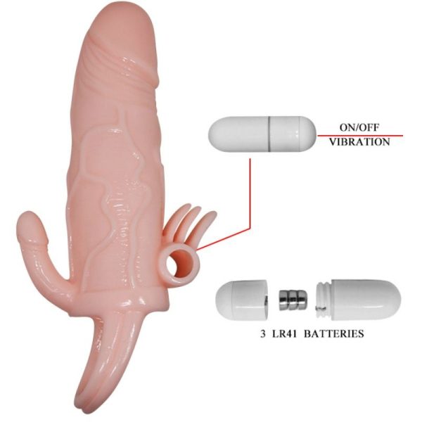 BRAVE MAN FUNDA PENE ANAL Y CLITORIS VIBRADOR 16.5 CM NATURAL - Imagen 8