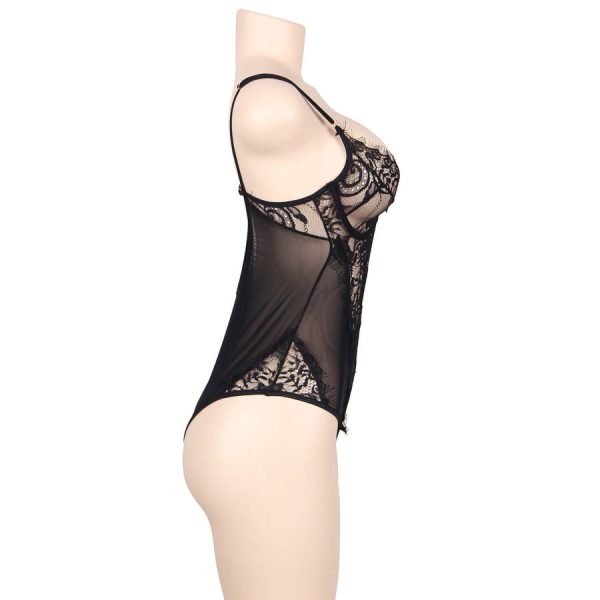 SUBBLIME QUEEN PLUS - RENDA FLORAL E PELUCHE PRETA FRINGADA - Imagen 2