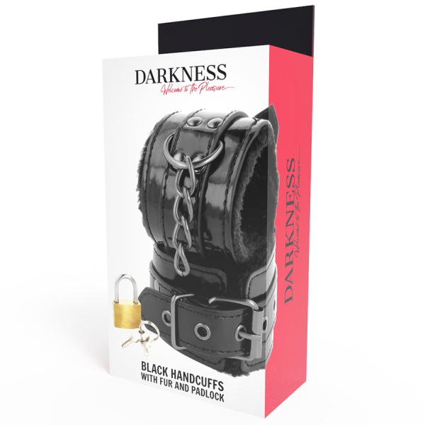 DARKNESS - ALGEMAS DE COURO AJUSTÁVEIS PRETAS COM CADEADO - Imagen 6