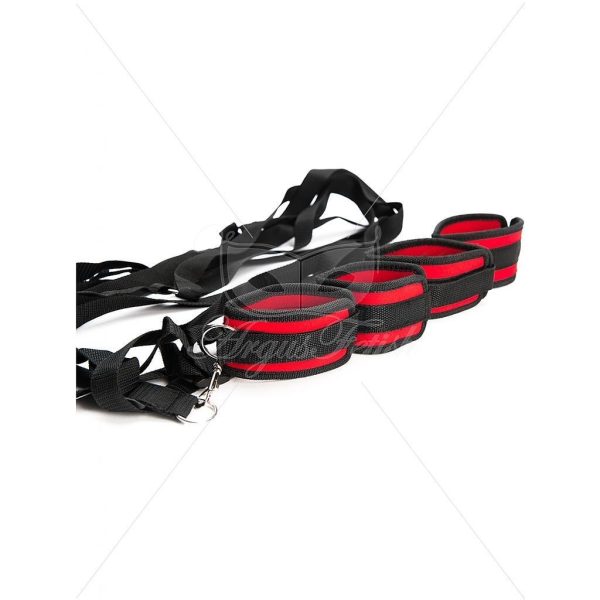 CONJUNTO DE RESTRIÇÕES PARA CAMA ARGUS FETISH PRETO E VERMELHO ARGUS TOYS - Imagen 2