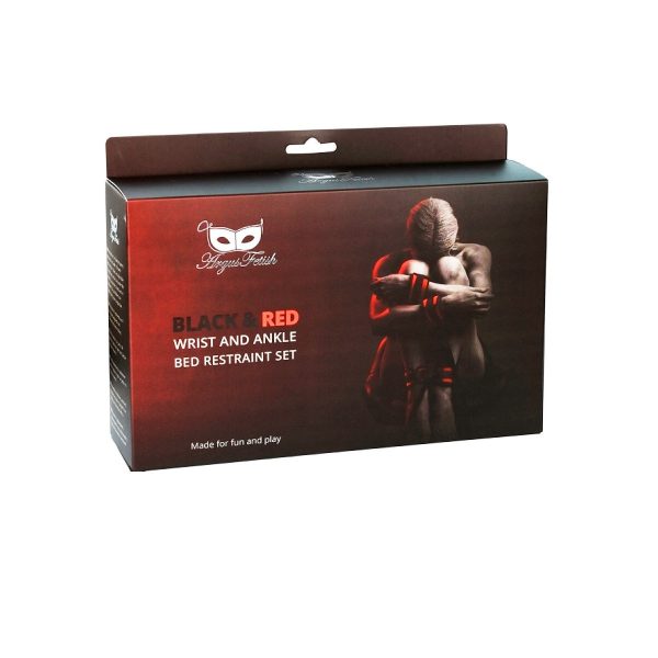 CONJUNTO DE RESTRIÇÕES PARA CAMA ARGUS FETISH PRETO E VERMELHO ARGUS TOYS - Imagen 3