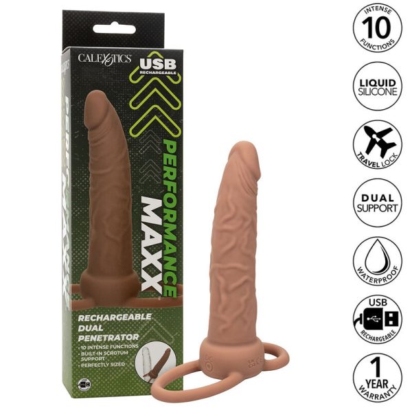 CALIFORNIA EXOTICS - PERFORMANCE MAXX RECARREGVEL DUPLO PENETRADOR PELE MARROM - Imagen 2