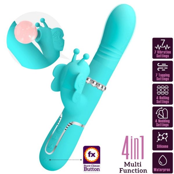 PRETTY LOVE - VIBRADOR COELHO MULTIFUNÇÕES 4 EM 1 BUTTERFLY AQUA VERDE - Imagen 10