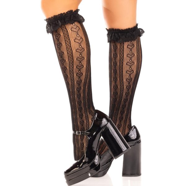 LEG AVENUE - MEIAS ATÉ O JOELHO COM BABADOS PRETOS - Imagen 3