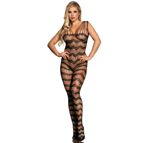 SUBBLIME - 951696 FISHNET CROTCHLESS BODYSTOCKING COM ALAS NOS OMBROS PRETO TAMANHO ÃNICO