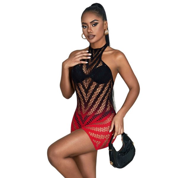 SUBBLIME - 952242 BODYSTOCKING REDE ELSTICA DEGRADADA VERMELHA E PRETA TAMANHO ÃNICO - Imagen 4