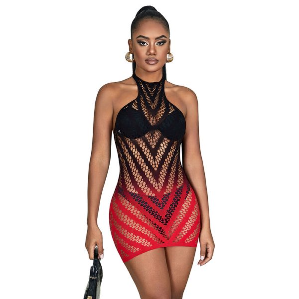 SUBBLIME - 952242 BODYSTOCKING REDE ELSTICA DEGRADADA VERMELHA E PRETA TAMANHO ÃNICO - Imagen 3