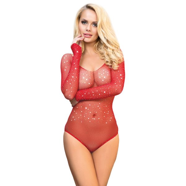 SUBBLIME - 952303 BODYSTOCKING GRILL BRILHANTE COM OMBROS ABERTOS MANGA LONGA VERMELHO TAMANHO ÃNICO