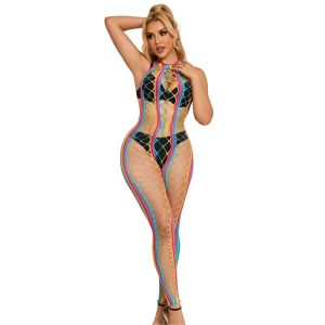 SUBBLIME - 952358 RAINBOW HALTER NECK FISHNET BODYSTOCKING TAMANHO ÃNICO
