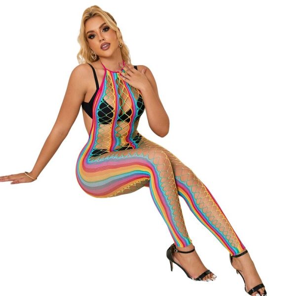 SUBBLIME - 952358 RAINBOW HALTER NECK FISHNET BODYSTOCKING TAMANHO ÃNICO - Imagen 5