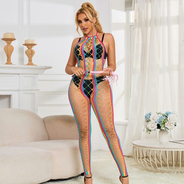 SUBBLIME - 952358 RAINBOW HALTER NECK FISHNET BODYSTOCKING TAMANHO ÃNICO - Imagen 8