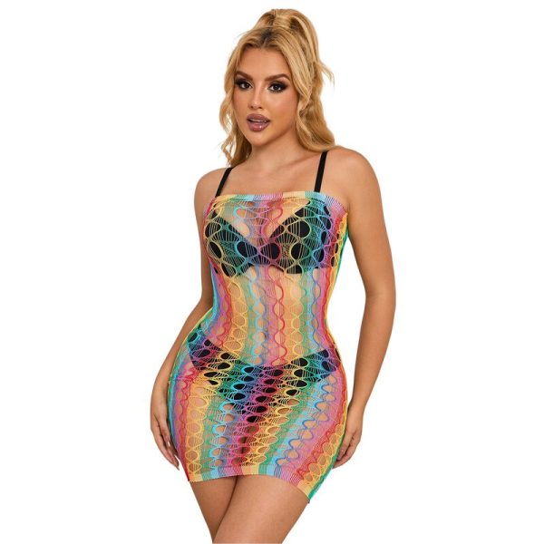 SUBBLIME - 952365 RAINBOW BARE SHOULDER FISHNET BODYSTOCKING TAMANHO ÃNICO - Imagen 3