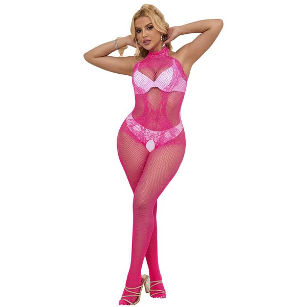 SUBBLIME - 952389 BODYSTOCKING SEM FUNDO DE REDE E RENDA COM GOLA ALTA ROSA TAMANHO ÃNICO - Imagen 4
