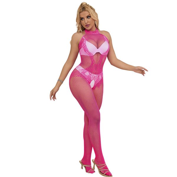 SUBBLIME - 952389 BODYSTOCKING SEM FUNDO DE REDE E RENDA COM GOLA ALTA ROSA TAMANHO ÃNICO - Imagen 5