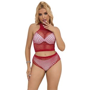SUBBLIME - 952402 BODYSTOCKING FISHNET SET COM DIAMANTES ROSA TAMANHO ÃNICO