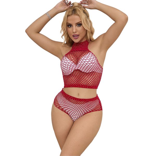 SUBBLIME - 952402 BODYSTOCKING FISHNET SET COM DIAMANTES ROSA TAMANHO ÃNICO - Imagen 4