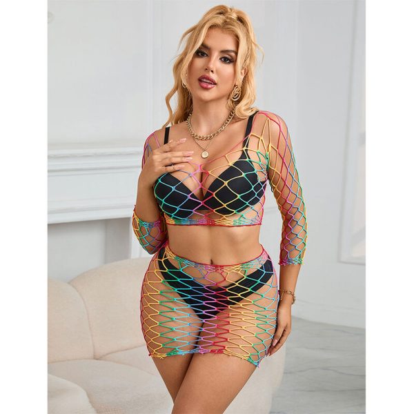 SUBBLIME - 952440 2 PEAS FISHNET BODYSTOCKING MANGA COMPRIDA ARCO-ÃRIS TAMANHO ÃNICO - Imagen 7