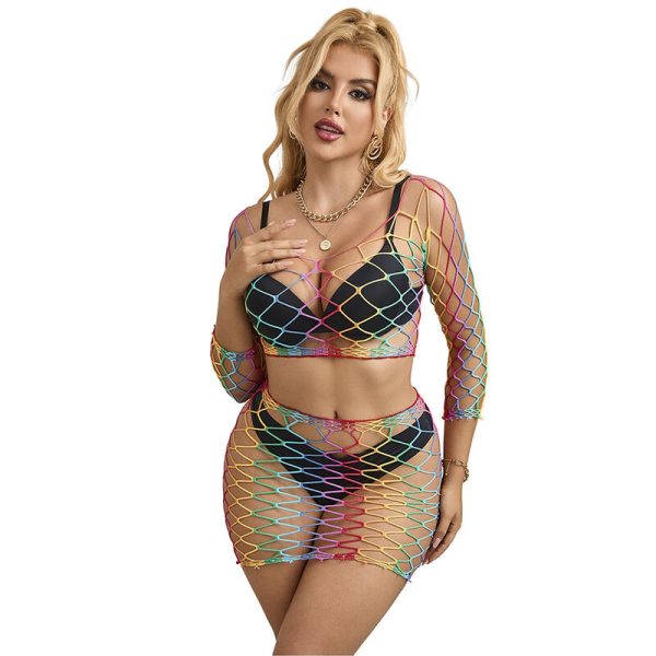 SUBBLIME - 952440 2 PEAS FISHNET BODYSTOCKING MANGA COMPRIDA ARCO-ÃRIS TAMANHO ÃNICO - Imagen 5