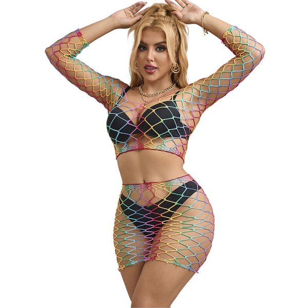 SUBBLIME - 952440 2 PEAS FISHNET BODYSTOCKING MANGA COMPRIDA ARCO-ÃRIS TAMANHO ÃNICO