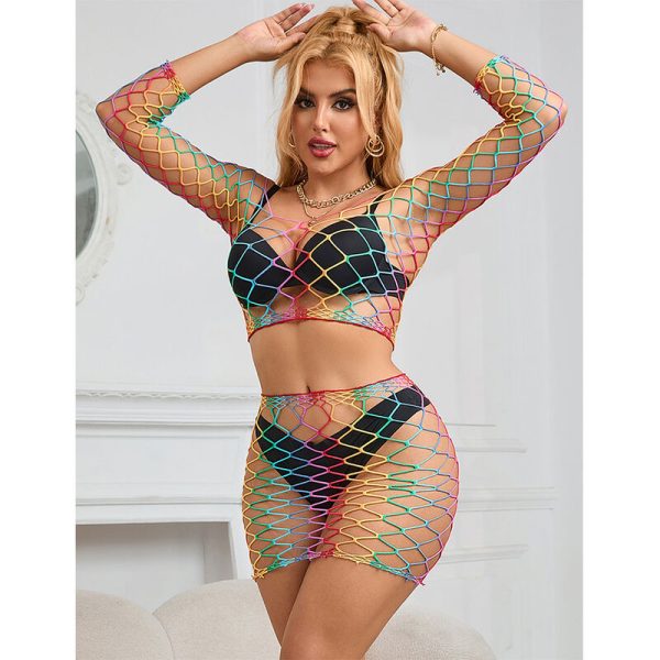 SUBBLIME - 952440 2 PEAS FISHNET BODYSTOCKING MANGA COMPRIDA ARCO-ÃRIS TAMANHO ÃNICO - Imagen 9
