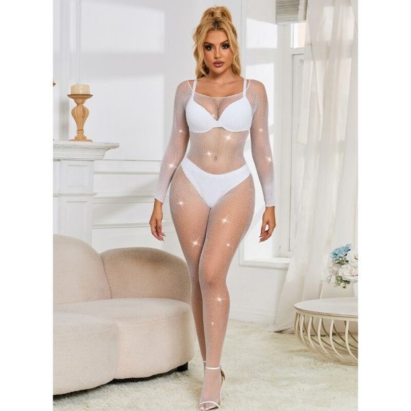 SUBBLIME - 952396 BODYSTOCKING DE REDE COM DIAMANTES MANGA COMPRIDA BRANCO TAMANHO ÃNICO - Imagen 4