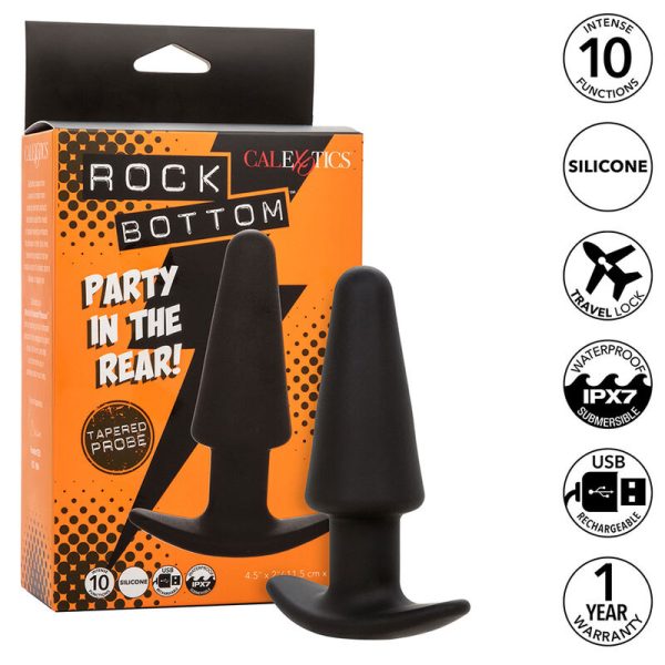 CALEXOTICS - ROCK BOTTOM PLUG ANAL CÃNICO 10 VIBRAÃÃES SILICONE PRETO