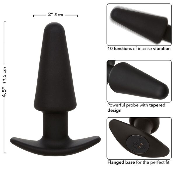 CALEXOTICS - ROCK BOTTOM PLUG ANAL CÃNICO 10 VIBRAÃÃES SILICONE PRETO - Imagen 7