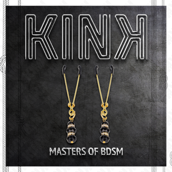 KINK - PINÃAS FINAS DOURADAS COM 3 CONTAS DE VIDRO PRETAS 7 CM - Imagen 5