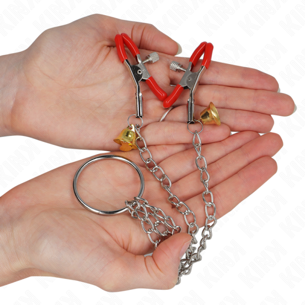 KINK - BELL TRIPLE NIPPLE AND CLIT CAMPS VERMELHO COM CORRENTE 30 CM - Imagen 2