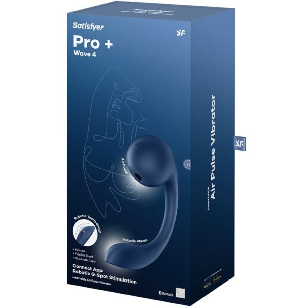 SATISFYER - PRO+ WAVE 4 ESTIMULADOR DE PONTO G E AIR PULSE APLICATIVO GRATUITO AZUL ESCURO - Imagen 6