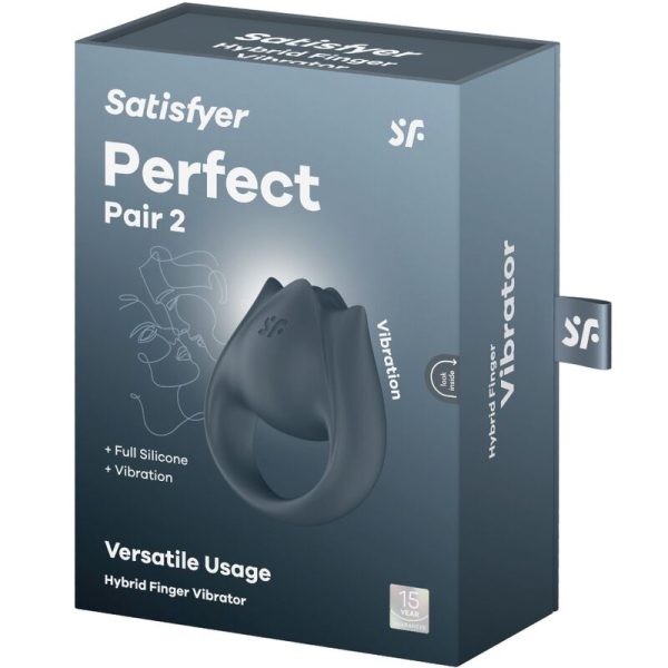 SATISFYER - PERFECT PAIR 2 MULTIVIBRANTES 2 EM 1 ANEL PARA PÃNIS E ESTIMULADOR DE DEDO CINZA - Imagen 9