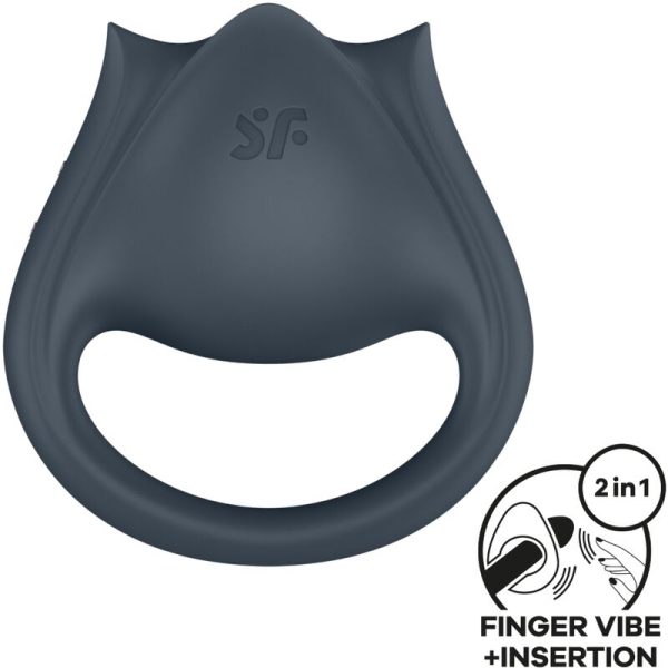 SATISFYER - PERFECT PAIR 2 MULTIVIBRANTES 2 EM 1 ANEL PARA PÃNIS E ESTIMULADOR DE DEDO CINZA