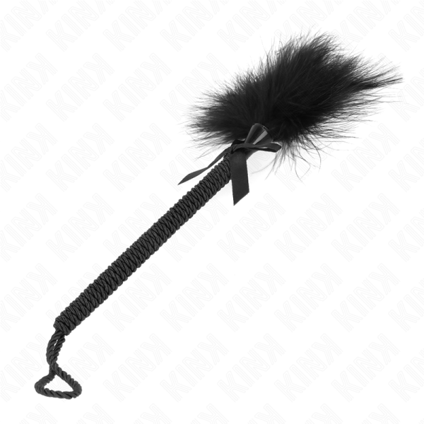 KINK - VARINHA DE CORDA DE NYLON COM PENAS DE CÃCEGAS E LAÃO PRETO 25 CM - Imagen 2