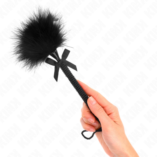 KINK - VARINHA DE CORDA DE NYLON COM PENAS DE CÃCEGAS E LAÃO PRETO 25 CM - Imagen 3