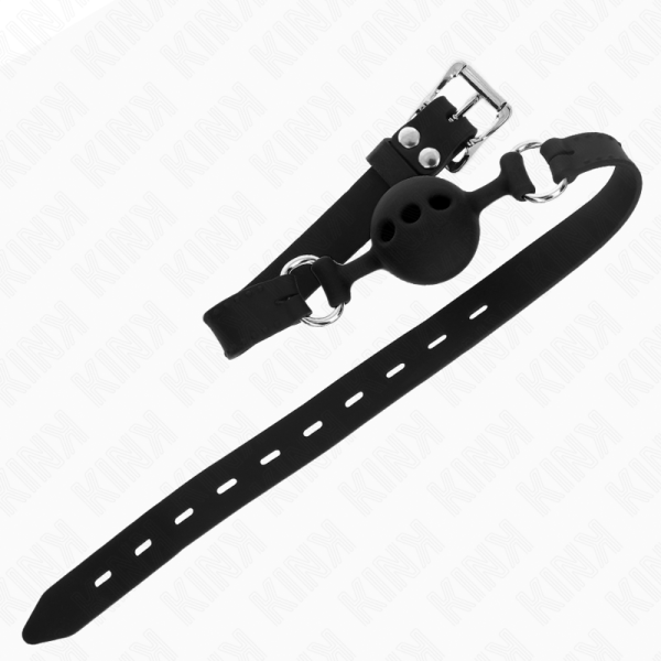 KINK - MORDAÃA COMPLETA DE SILICONE 55 x 2 CM COM BOLA DE 4 CM TAMANHO S PRETO AJUSTÃVEL 35-51 CM - Imagen 3