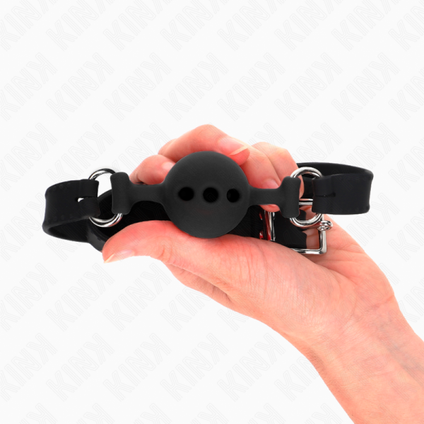 KINK - MORDAÃA COMPLETA DE SILICONE 55 x 2 CM COM BOLA DE 4 CM TAMANHO S PRETO AJUSTÃVEL 35-51 CM - Imagen 4