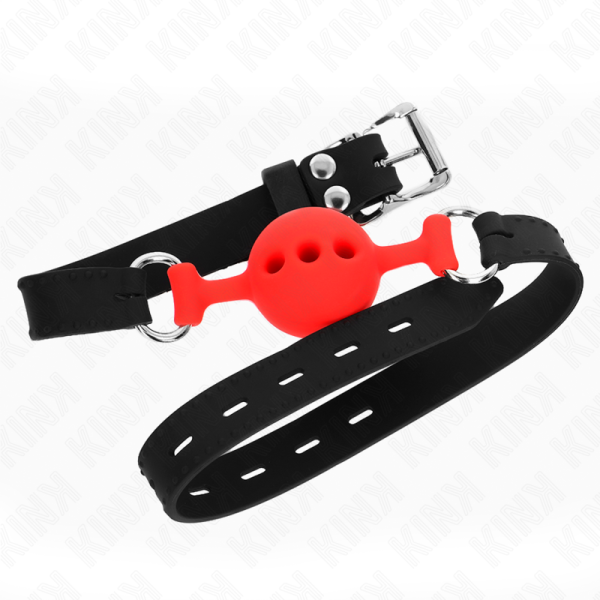 KINK - MORDAÃA COMPLETA DE SILICONE 55 x 2 CM COM BOLA DE 4 CM TAMANHO S VERMELHO AJUSTÃVEL 35-51 CM - Imagen 3