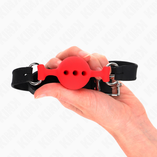 KINK - MORDAÃA COMPLETA DE SILICONE 55 x 2 CM COM BOLA DE 4 CM TAMANHO S VERMELHO AJUSTÃVEL 35-51 CM - Imagen 2