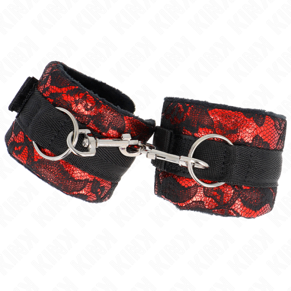 KINK - PUNHOS DE RENDA DE VELUDO CURTO E BIND DE NYLON VERMELHO / PRETO 23 X 6,5 CM - Imagen 2