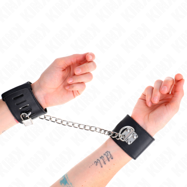 KINK - PUNHOS FIXOS COM CORRENTE 30 CM E FECHAMENTO DE CADEADO PRETO AJUSTÃVEIS 16-23 CM X 5,5 CM - Imagen 4