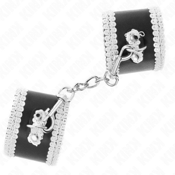 KINK - PULSO PRETO COM RENDA DECORADA BRANCA AJSUÃVEL 20-23 CM X 5,5 CM - Imagen 2