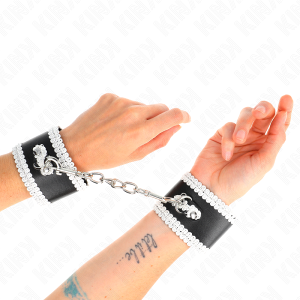 KINK - PULSO PRETO COM RENDA DECORADA BRANCA AJSUÃVEL 20-23 CM X 5,5 CM - Imagen 4