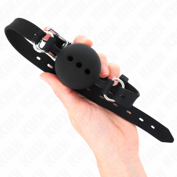 KINK - MORDAÃA COMPLETA DE SILICONE 55 x 2 CM COM BOLA DE 4,5 CM TAMANHO M PRETO AJUSTÃVEL 35-51 CM - Imagen 2