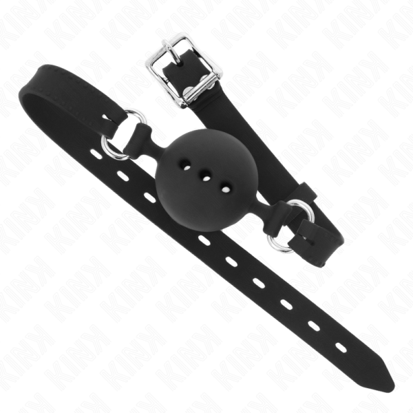 KINK - MORDAÃA COMPLETA DE SILICONE 55 x 2 CM COM BOLA DE 4,5 CM TAMANHO M PRETO AJUSTÃVEL 35-51 CM - Imagen 3
