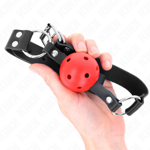KINK - BOLA RESPIRÃVEL 4 CM MORDAÃA COM REBITE DUPLO VERMELHO 62,5 x 2,5 CM AJUSTÃVEL 42-58 CM - Imagen 4