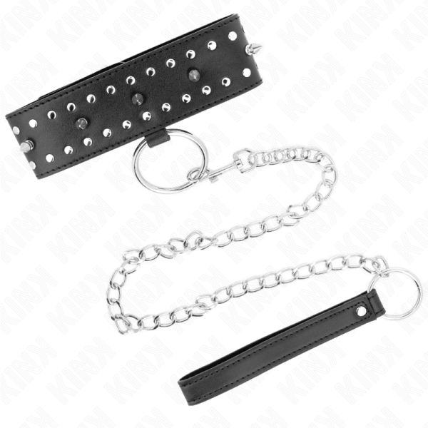 KINK - COLAR COM TRELA 65 CM COM PREGOS PRATA MODELO 1 AJUSTÃVEL 36-43 CM X 5 CM - Imagen 3